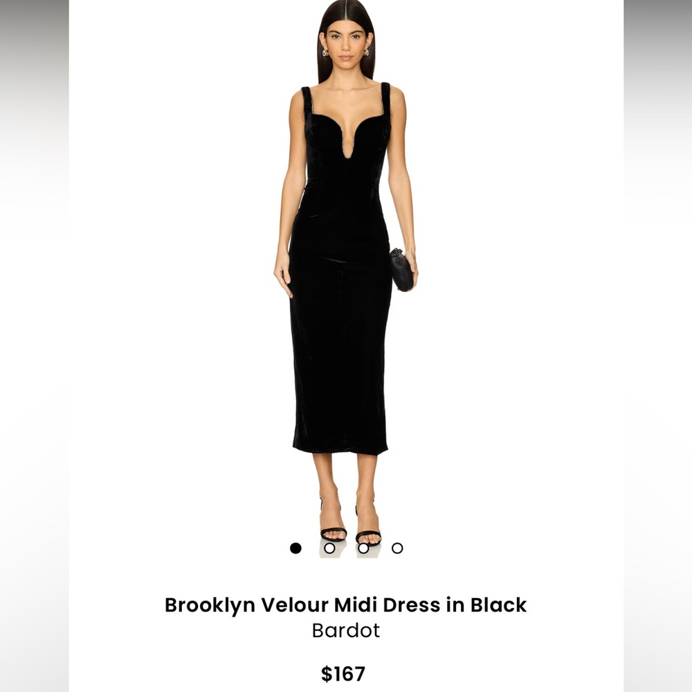Bardot Black Velour Midi Dress Small/US 4
